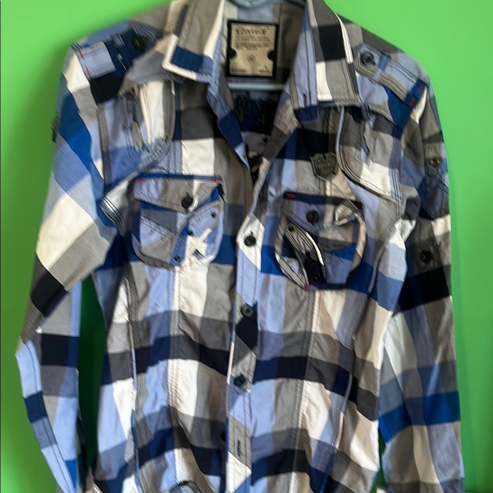 Men's Blue Plaid Shirt size large